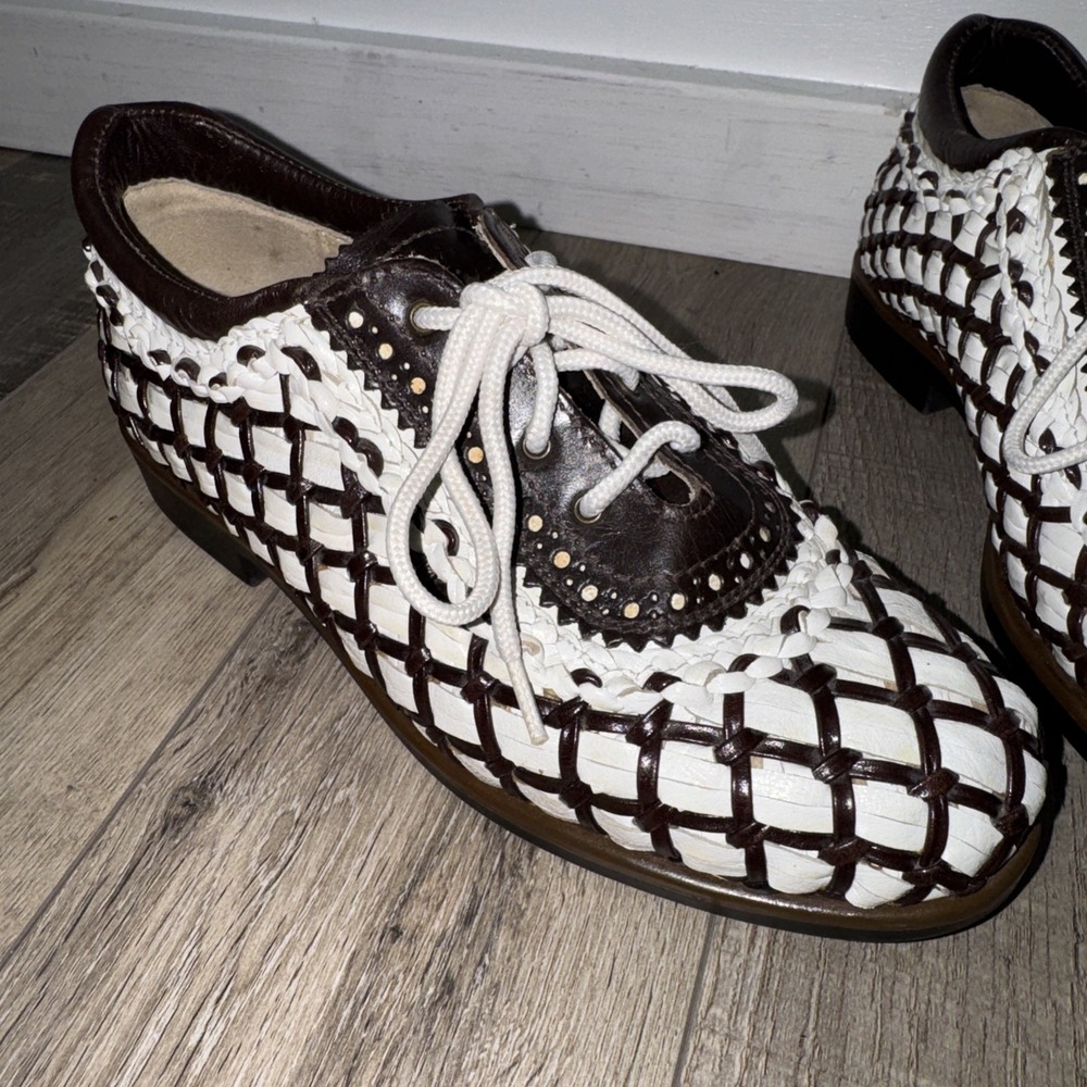 Aerogreen Women's Summer Golf Shoes Size 6.5 Basket Woven Leather Brown/White - Picture 2 of 8